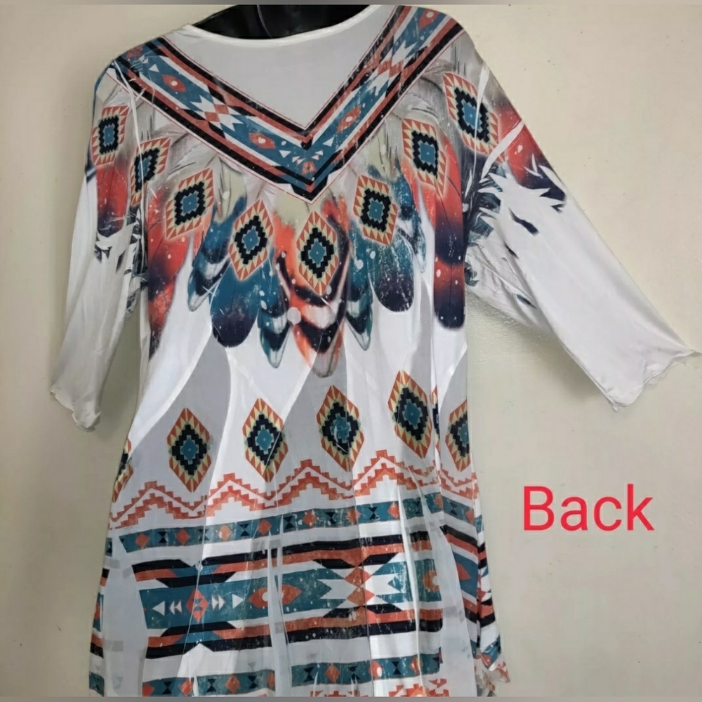 Pyramid Collection Tunic Top AZTEC Southwest Lightweight Asymmetrical SMALL - Picture 8 of 12